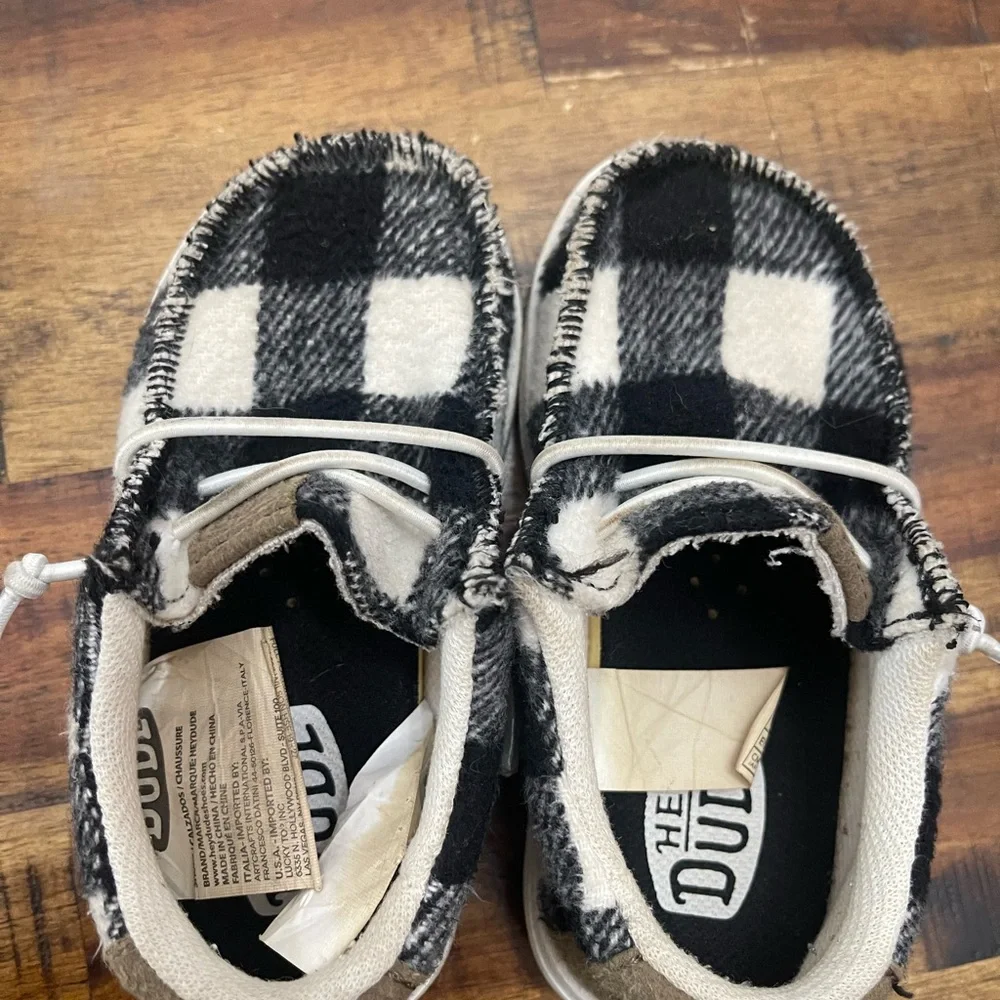 Hey Dude Kids Plaid Moccasins - Black and White - Picture 4 of 9
